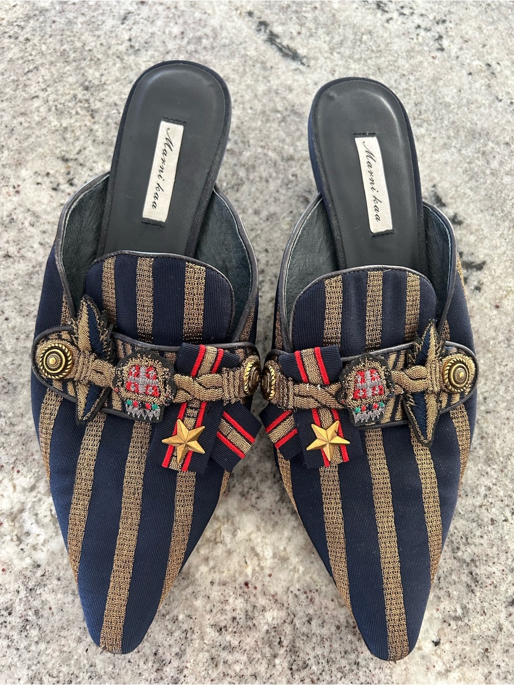 Marni Kaa Embellished Kitten Heel Mules